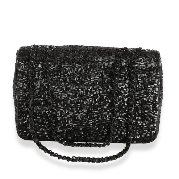Chanel Black Sequin Lambskin Moonlight On Water Jumbo Single Flap Bag - Picture 4 of 7